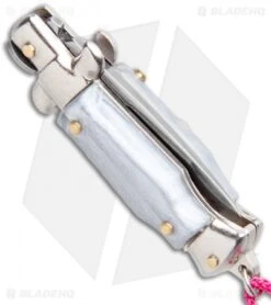 SKM Italian Stiletto Keychain Automatic Knife Silver/Pink (1.125" Satin) -SOG Store SKM Italian Stiletto Keychain Auto Silver Pink Satin BHQ 102939 jr side