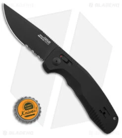 SOG Knives SOG-TAC AU Automatic Knife Black Aluminum (3.4" Black Serr) -SOG Store SOG Knives TAC AU Automatic Knife Black 3in Black Serr BHQ 119259 td size
