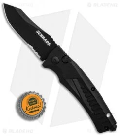 Schrade SC90 Automatic Knife Black Aluminum (3.25" Black Serr) SC90BS -SOG Store Schrade SC90 Black Aluminum Black Serr BHQ 34170 er bottlecap