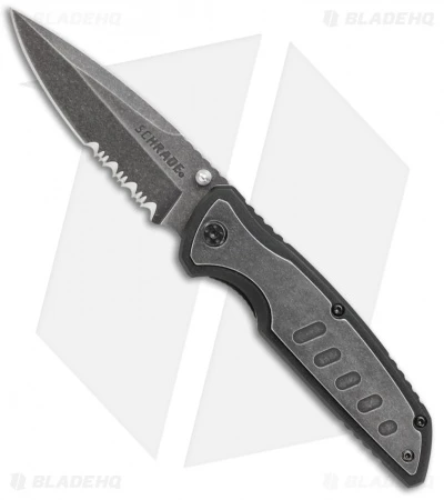 Schrade Stonewash Liner Lock Knife Black G-10 (3.5" Stonewash Serr) SCH505S 1 Schrade Stonewash Liner Lock Knife Black G-10 (3.5" Stonewash Serr) SCH505S