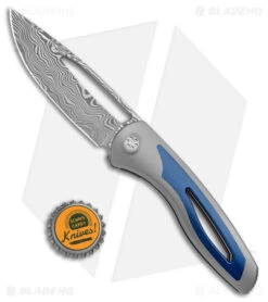 Sharp By Design Apex Front Flipper Knife Blue/Gray Titanium (3.5" Damasteel) -SOG Store Sharp by Design Apex Gray Blue DP Front Flipper Damasteel BHQ 175079 jr bottlecap