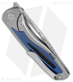 Sharp By Design Apex Front Flipper Knife Blue/Gray Titanium (3.5" Damasteel) -SOG Store Sharp by Design Apex Gray Blue DP Front Flipper Damasteel BHQ 175079 jr side