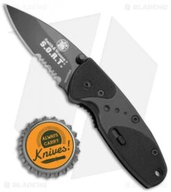 Smith & Wesson Medium S.O.R.T. Spring Assisted Knife Black (2" Black Serr) -SOG Store Smith Wesson S.O.R.T. Medium Black Black Serr SWSORTBMS BHQ 4111 jr bottlecap