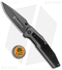 Smith & Wesson Drop Point Spring Assisted Knife Gunmetal (3.6" Gray) 1084300 -SOG Store Smith Wesson SA DP Gray Black 1084300 BHQ 80709 jr bottlecap