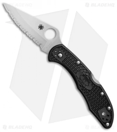 Spyderco Delica 4 Knife Black FRN Folder (2.88" Satin Full Serr) C11SBK 1 Spyderco Delica 4 Knife Black FRN Folder (2.88" Satin Full Serr) C11SBK