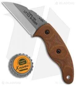 TOPS Knives Little Bugger Fixed Blade Knife Tan Canvas Micarta (2.3" Tumbled) -SOG Store TOPS Knives Little Bugger Tan Canvas Micarta Tumbled BHQ 81896 er bottlecap