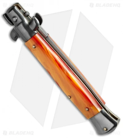 SKM 9" Italian Stiletto Automatic Knife Orange Pearlex (4" Satin Dagger) 2 SKM 9" Italian Stiletto Automatic Knife Orange Pearlex (4" Satin Dagger) - Image 2