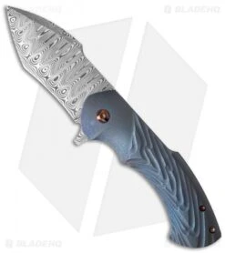 Rick Barrett Fallout Mid-Tech Flipper Knife Blue Titanium (3.5" Damascus)