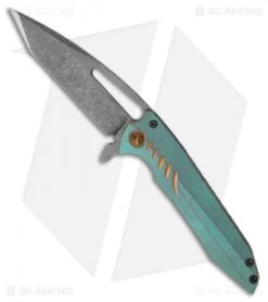 Gavko Custom Mako Frame Lock Knife Teal/Bronze Titanium (3.75" Acid SW)