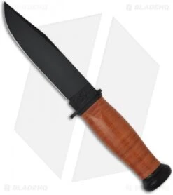 Ka-Bar Mark I Knife W/ Leather Handle (5.125" Black Plain) 02-2225