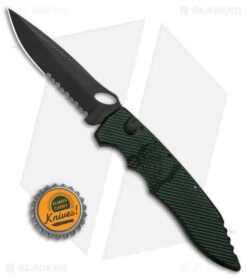 Piranha Mini Predator Tactical Automatic Knife Green (3.5" Black Serr) -SOG Store piranha Mini Predator Green Tactical Serrated Automatic Knife 3in Black BHQ 142361 td size