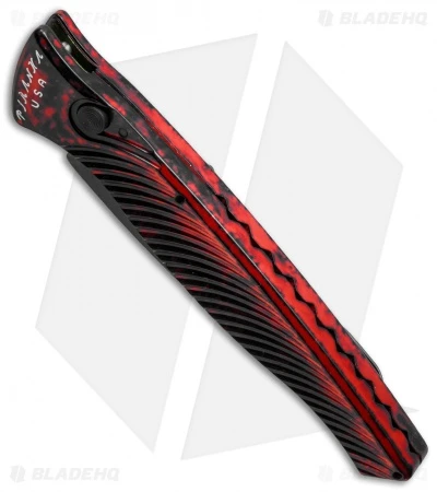 Piranha DNA Automatic Knife Red Marble Tactical (3.25" Black Serr) 2 Piranha DNA Automatic Knife Red Marble Tactical (3.25" Black Serr) - Image 2