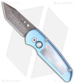 Pro-Tech Runt 3 Titanium Custom W/ Pearl Inlay (Damascus Tanto)