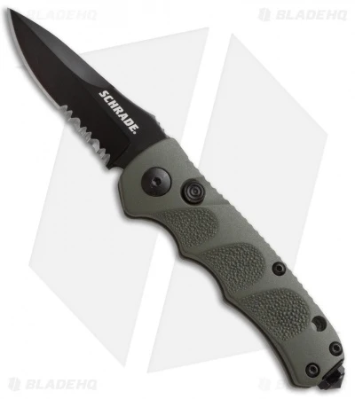 Schrade Mini Extreme Survival Spear Point Auto Knife Green (2.5" Serr) SC60MODS 1 Schrade Mini Extreme Survival Spear Point Auto Knife Green (2.5" Serr) SC60MODS