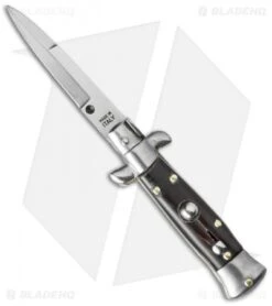 SKM 4.5" Italian Mini Stiletto Automatic Knife Dark Horn (2" Satin Bayonet)