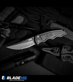 SOG Knives Mini SOG TAC Automatic Knife (Black Serr) ST-12 -SOG Store sog mini sog tac blk serr ST 12 BHQ 3163 dl