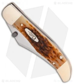 Case Kickstart Mid-Folding Hunter Assisted Knife Jigged Amber Bone (61265AC SS) -SOG Store ssisted Opener Amber Bone Peach Seed Jig Mid Hunter Clip BHQ 86045 er spine