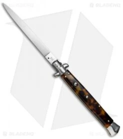 SKM 13" Italian Stiletto Automatic Knife Tortoise Acrylic (5.7" Satin Flat)